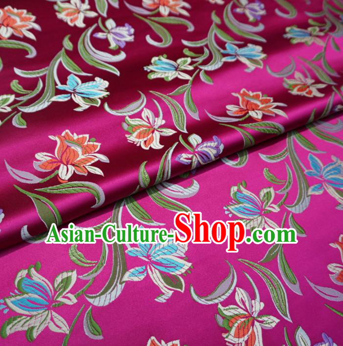 Asian Chinese Traditional Satin Fabric Classical Flowers Pattern Rosy Brocade Tang Suit Silk Material