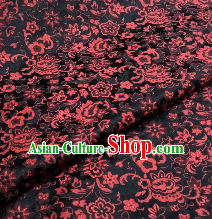 Asian Chinese Classical Scroll Pattern Black Brocade Traditional Cheongsam Satin Fabric Tang Suit Silk Material