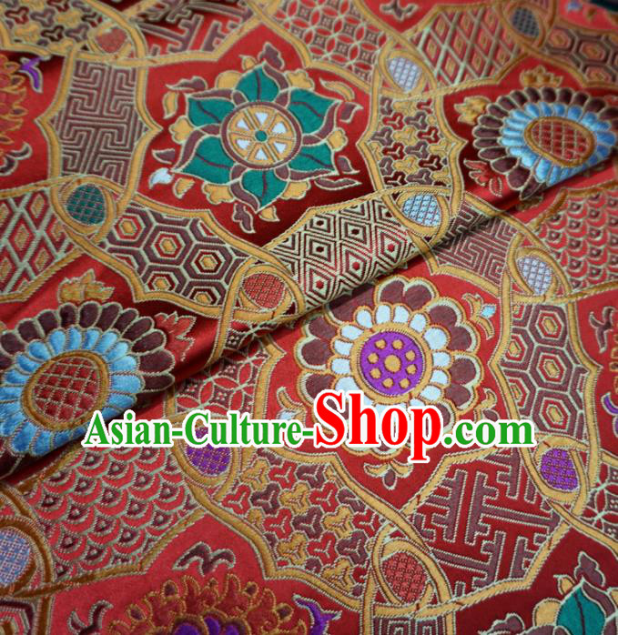 Asian Chinese Classical Rosette Design Pattern Red Brocade Traditional Cheongsam Satin Fabric Tang Suit Silk Material