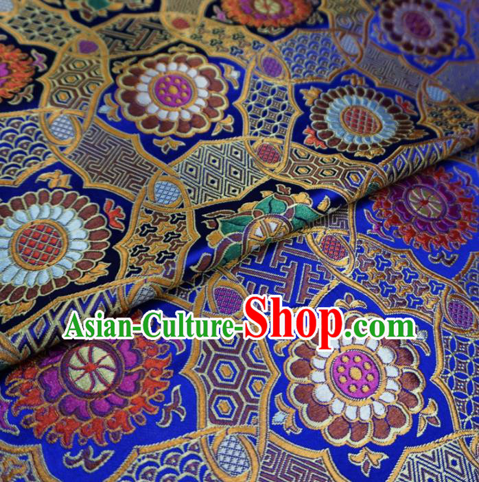 Asian Chinese Classical Rosette Design Pattern Royalblue Brocade Traditional Cheongsam Satin Fabric Tang Suit Silk Material