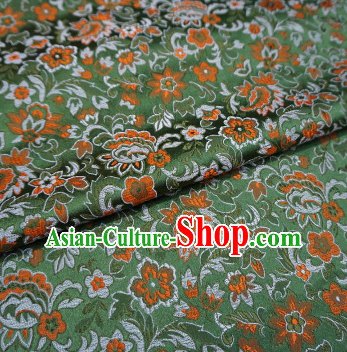 Asian Chinese Classical Scroll Design Pattern Green Brocade Traditional Cheongsam Satin Fabric Tang Suit Silk Material