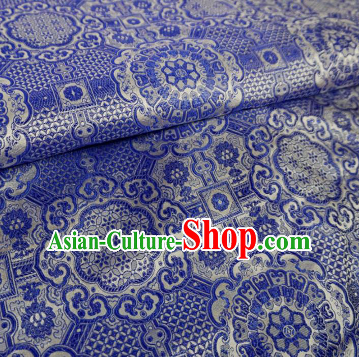 Asian Chinese Classical Design Pattern Blue Brocade Traditional Cheongsam Satin Fabric Tang Suit Silk Material