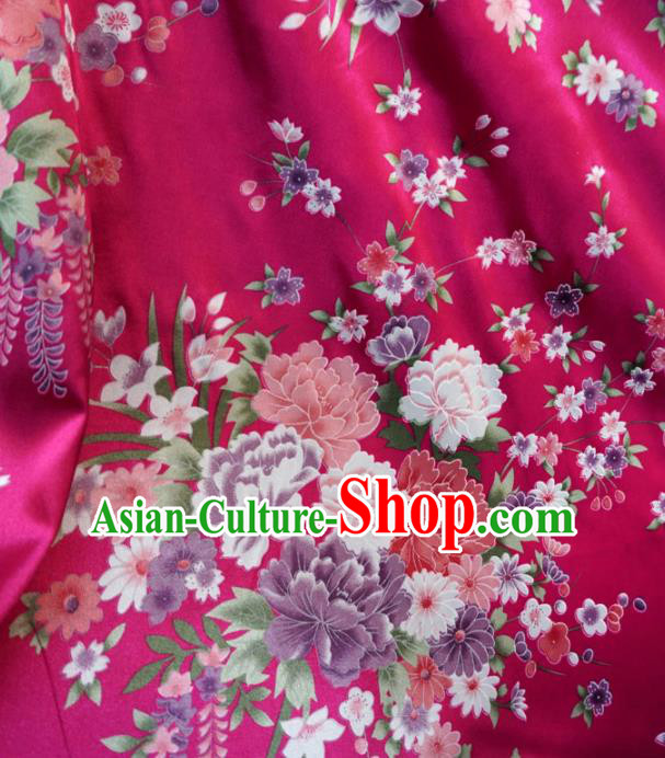 Asian Chinese Classical Peony Design Pattern Rosy Brocade Traditional Cheongsam Satin Fabric Tang Suit Silk Material