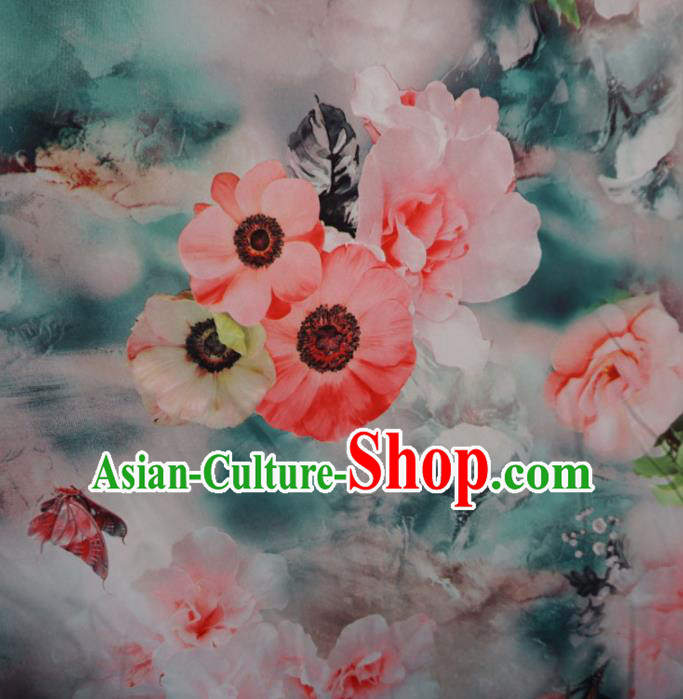 Asian Chinese Classical Lotus Design Pattern Green Brocade Traditional Cheongsam Satin Fabric Tang Suit Silk Material