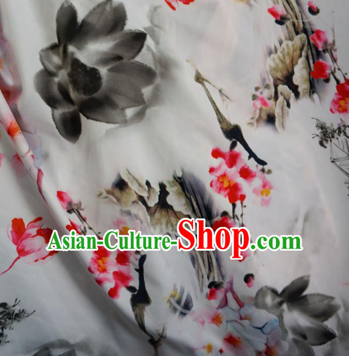 Asian Chinese Ink Painting Lotus Design Pattern Brocade Traditional Cheongsam Satin Fabric Tang Suit Silk Material