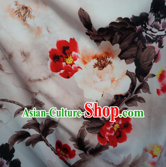 Asian Chinese Printing Peony Design Pattern Brocade Traditional Cheongsam Satin Fabric Tang Suit Silk Material