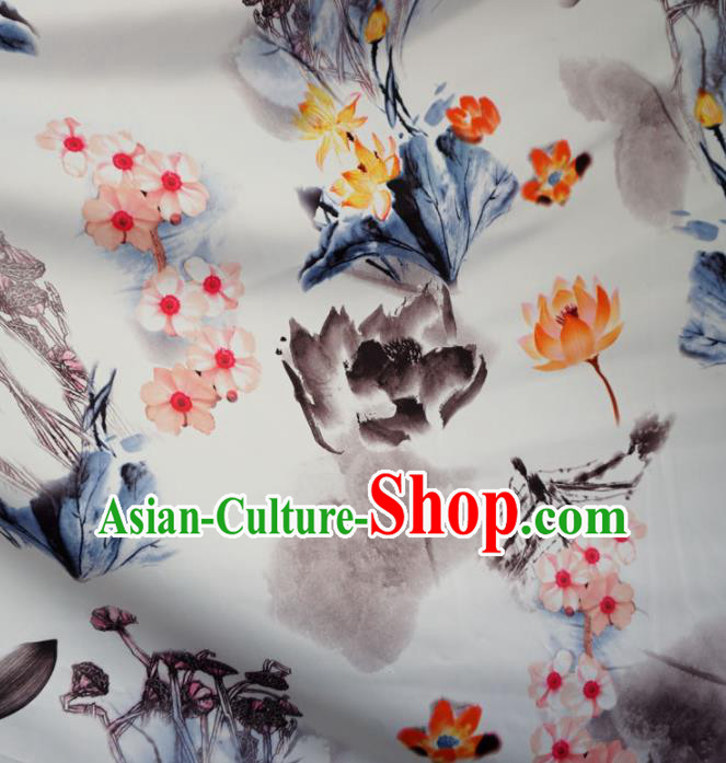 Asian Chinese Printing Lotus Design Pattern Brocade Traditional Cheongsam Satin Fabric Tang Suit Silk Material