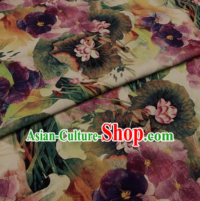 Asian Chinese Printing Colorful Lotus Watered Gauze Brocade Traditional Cheongsam Satin Fabric Tang Suit Silk Material