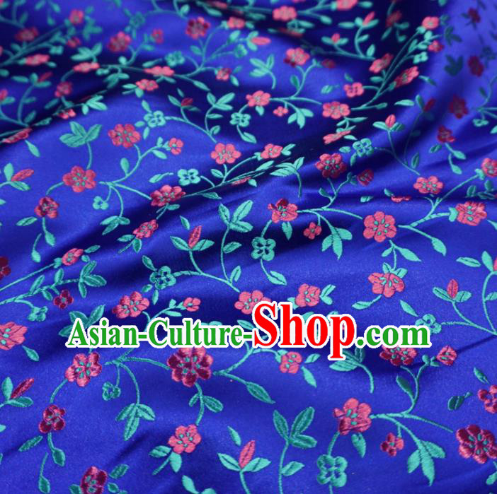 Asian Chinese Traditional Satin Fabric Classical Twine Flowers Pattern Royalblue Brocade Tang Suit Silk Material