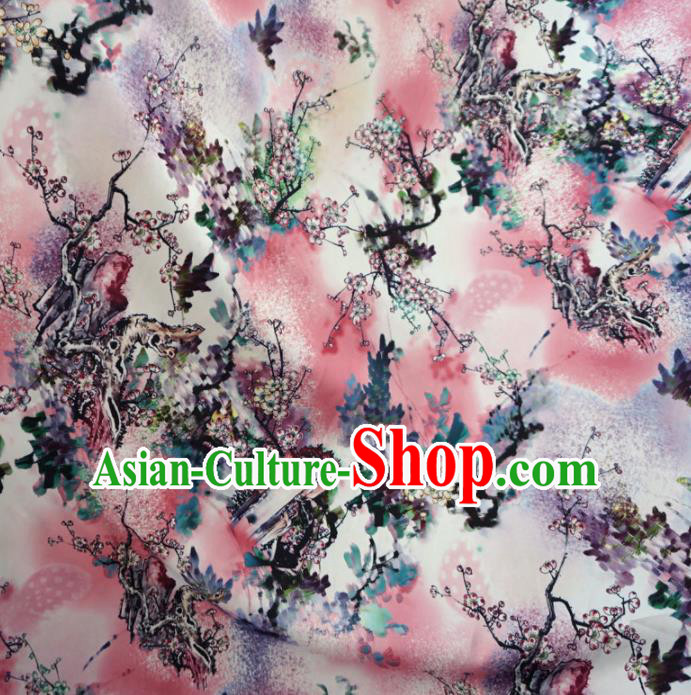 Asian Chinese Ink Painting Plum Blossom Brocade Traditional Cheongsam Satin Fabric Tang Suit Silk Material