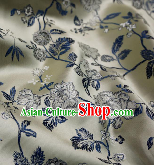 Asian Chinese Classical Peony Design Pattern Champagne Brocade Traditional Cheongsam Satin Fabric Tang Suit Silk Material