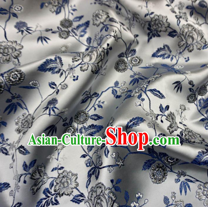 Asian Chinese Classical Twine Peony Design Pattern White Brocade Traditional Cheongsam Satin Fabric Tang Suit Silk Material