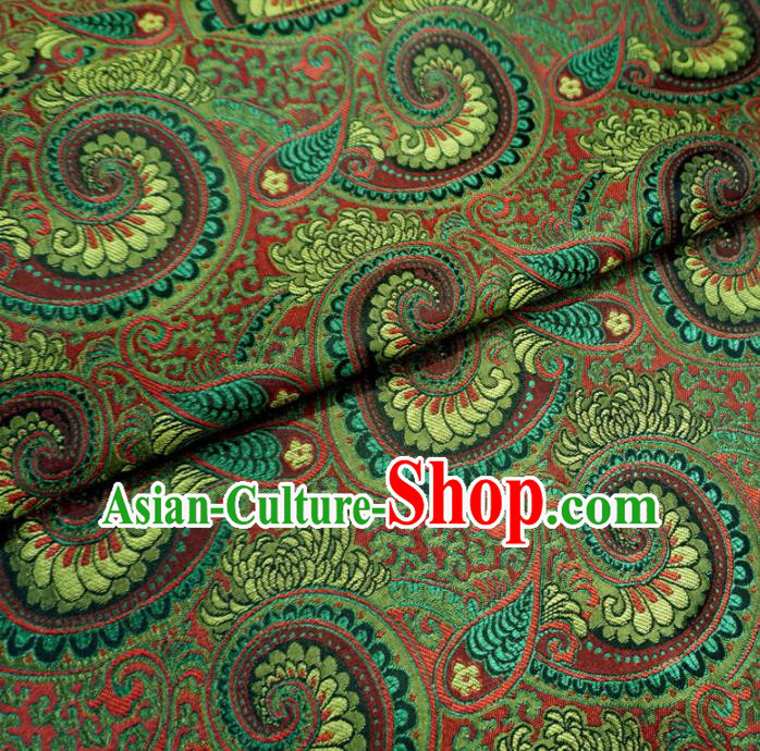 Asian Chinese Classical Conch Design Pattern Green Brocade Traditional Cheongsam Satin Fabric Tang Suit Silk Material