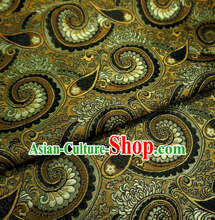 Asian Chinese Classical Conch Design Pattern Golden Brocade Traditional Cheongsam Satin Fabric Tang Suit Silk Material