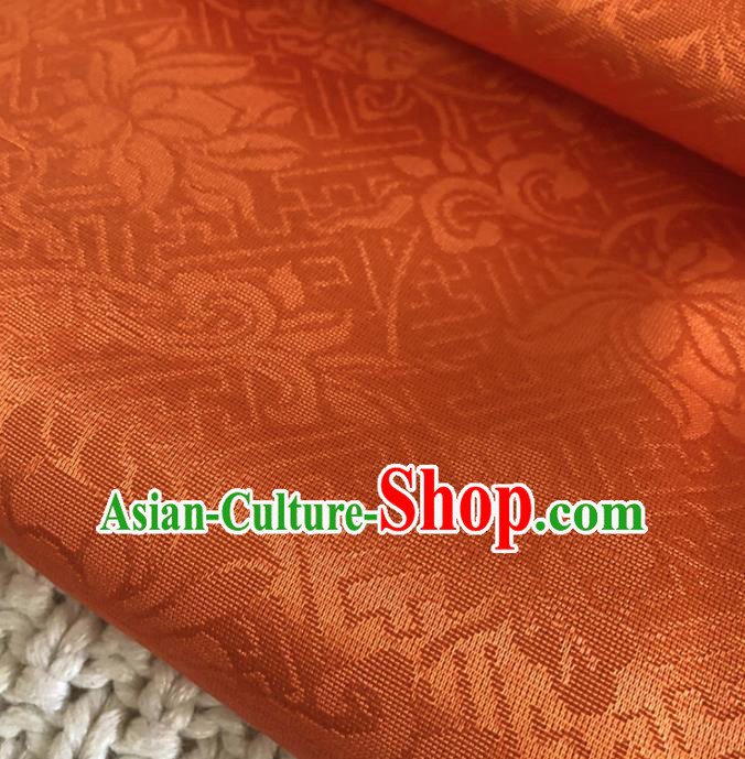 Asian Chinese Classical Scroll Design Pattern Orange Brocade Traditional Cheongsam Satin Fabric Tang Suit Silk Material