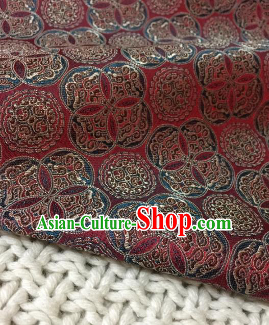 Asian Chinese Classical Rosette Design Pattern Wine Red Brocade Traditional Cheongsam Satin Fabric Tang Suit Silk Material