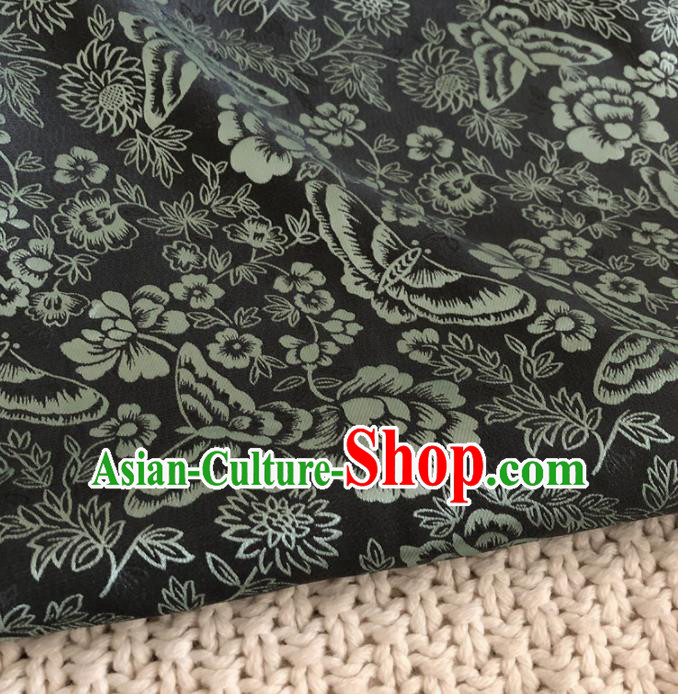 Asian Chinese Classical Butterfly Design Pattern Black Brocade Traditional Cheongsam Satin Fabric Tang Suit Silk Material