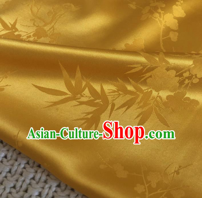 Asian Chinese Classical Plum Blossom Bamboo Design Pattern Yellow Brocade Traditional Cheongsam Satin Fabric Tang Suit Silk Material