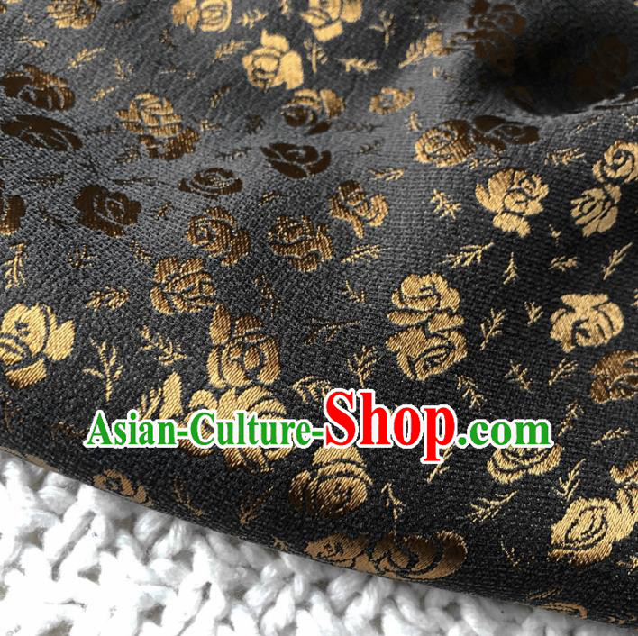 Asian Chinese Classical Roses Design Pattern Black Brocade Traditional Cheongsam Satin Fabric Tang Suit Silk Material