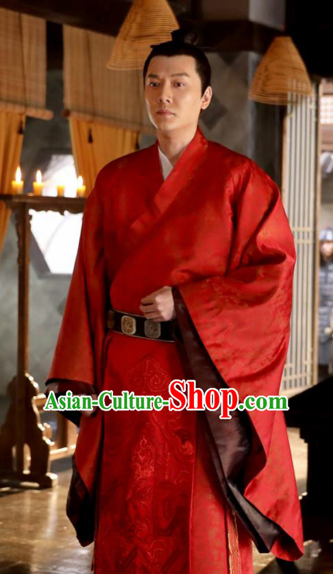 Chinese Drama The Story Of MingLan Ancient Red Robe Song Dynasty Military Officer Embroidered Costume for Men