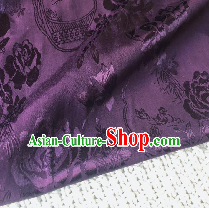 Asian Chinese Classical Peony Design Pattern Purple Brocade Traditional Cheongsam Satin Fabric Tang Suit Silk Material