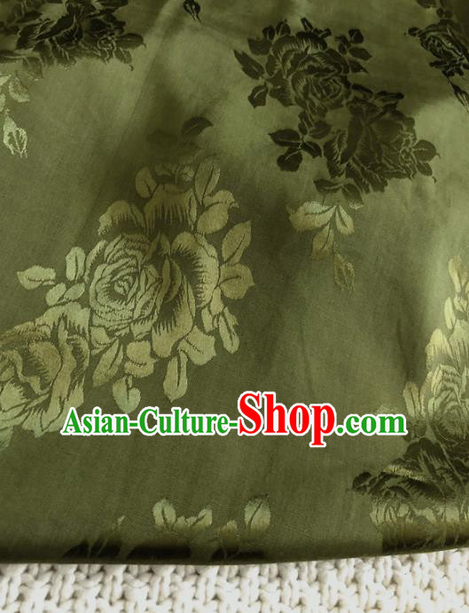 Asian Chinese Classical Peony Design Pattern Green Brocade Traditional Cheongsam Satin Fabric Tang Suit Silk Material