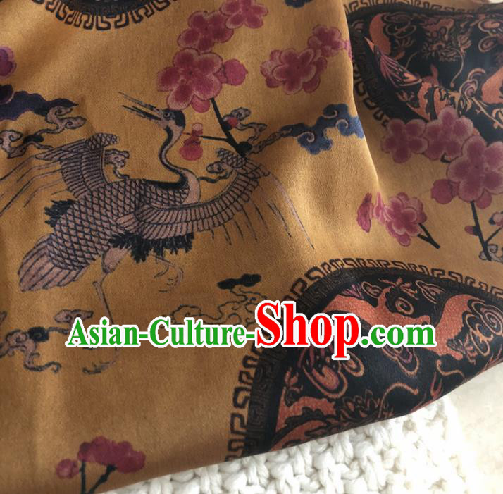 Asian Chinese Classical Cranes Design Pattern Yellow Brocade Traditional Cheongsam Satin Fabric Tang Suit Silk Material