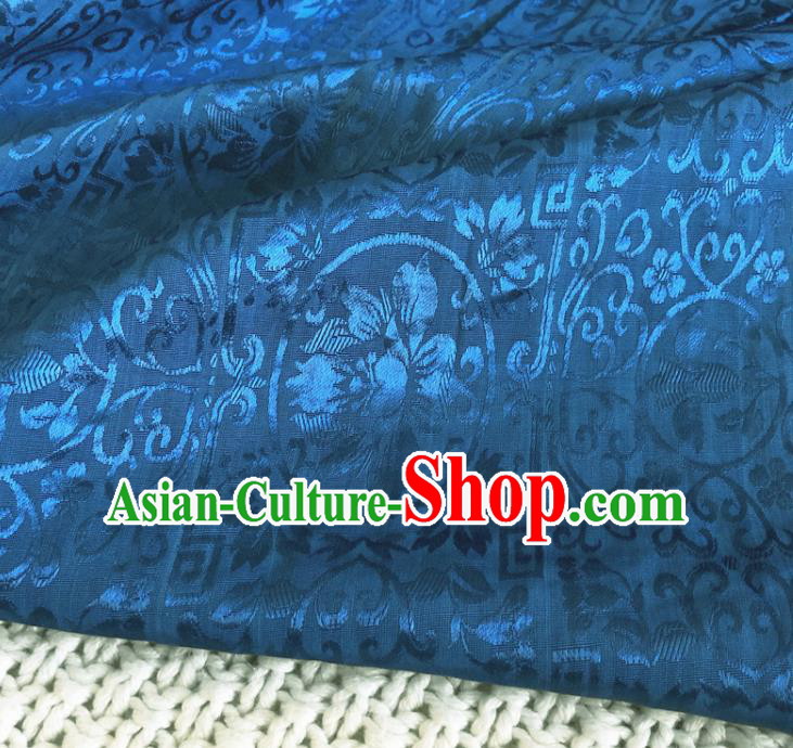 Asian Chinese Classical Design Pattern Deep Blue Brocade Traditional Cheongsam Satin Fabric Tang Suit Silk Material