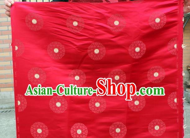 Asian Chinese Classical Round Flowers Design Pattern Red Brocade Traditional Cheongsam Satin Fabric Tang Suit Silk Material