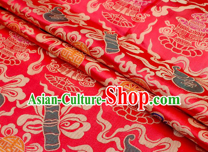 Asian Chinese Classical Calabash Design Pattern Red Brocade Traditional Cheongsam Satin Fabric Tang Suit Silk Material