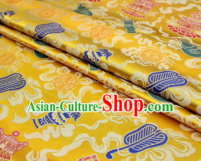 Asian Chinese Classical Calabash Design Pattern Yellow Brocade Traditional Cheongsam Satin Fabric Tang Suit Silk Material