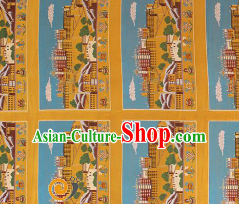 Asian Chinese Classical Religion Design Pattern Yellow Brocade Traditional Tibetan Robe Satin Fabric Silk Material