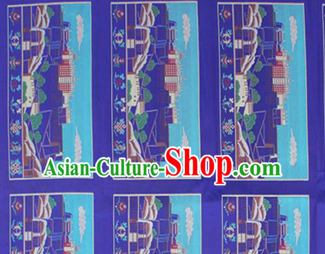 Asian Chinese Classical Religion Design Pattern Deep Blue Brocade Traditional Tibetan Robe Satin Fabric Silk Material