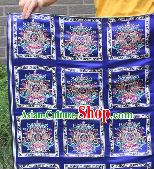 Asian Chinese Classical Religion Pattern Royalblue Nanjing Brocade Traditional Tibetan Robe Satin Fabric Silk Material