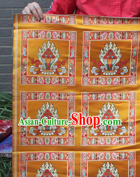 Asian Chinese Classical Buddhism Pattern Golden Nanjing Brocade Traditional Tibetan Robe Satin Fabric Silk Material