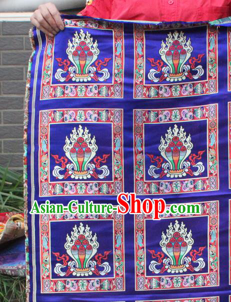 Asian Chinese Classical Buddhism Pattern Royalblue Nanjing Brocade Traditional Tibetan Robe Satin Fabric Silk Material