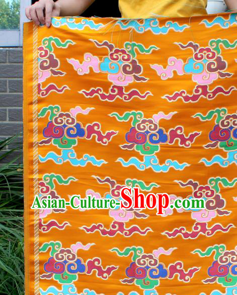 Asian Chinese Classical Buddhism Clouds Pattern Yellow Nanjing Brocade Traditional Tibetan Robe Satin Fabric Silk Material