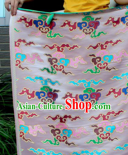 Asian Chinese Classical Buddhism Clouds Pattern White Nanjing Brocade Traditional Tibetan Robe Satin Fabric Silk Material