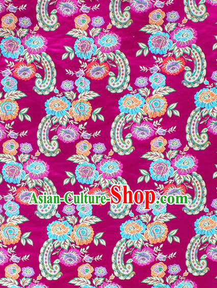 Asian Chinese Classical Flowers Pattern Rosy Nanjing Brocade Traditional Tibetan Robe Satin Fabric Silk Material
