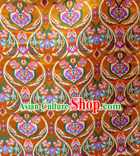 Asian Chinese Classical Tulip Flowers Pattern Golden Nanjing Brocade Traditional Tibetan Robe Satin Fabric Silk Material