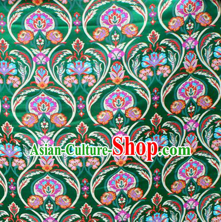 Asian Chinese Classical Tulip Flowers Pattern Green Nanjing Brocade Traditional Tibetan Robe Satin Fabric Silk Material