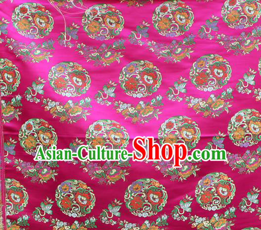 Asian Chinese Classical Lotus Flowers Pattern Rosy Nanjing Brocade Traditional Tibetan Robe Satin Fabric Silk Material