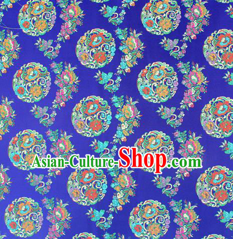 Asian Chinese Classical Lotus Flowers Pattern Royalblue Nanjing Brocade Traditional Tibetan Robe Satin Fabric Silk Material