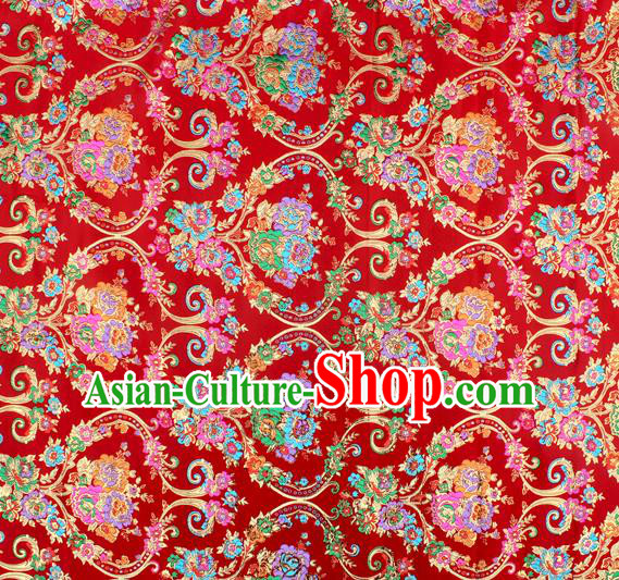 Asian Chinese Classical Flowers Vase Pattern Red Nanjing Brocade Traditional Tibetan Robe Satin Fabric Silk Material