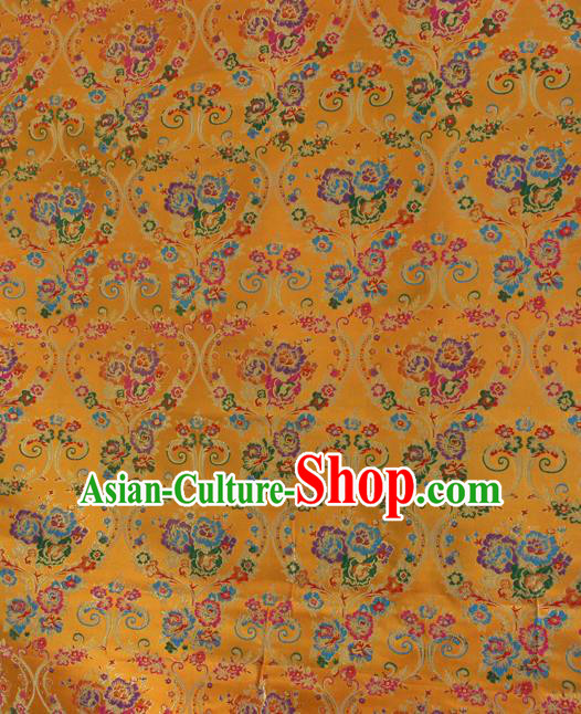 Asian Chinese Classical Flowers Vase Pattern Yellow Nanjing Brocade Traditional Tibetan Robe Satin Fabric Silk Material