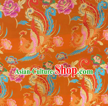 Asian Chinese Classical Phoenix Peony Pattern Yellow Nanjing Brocade Traditional Tibetan Robe Satin Fabric Silk Material