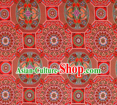 Asian Chinese Classical Galsang Flowers Pattern Red Nanjing Brocade Traditional Tibetan Robe Satin Fabric Silk Material