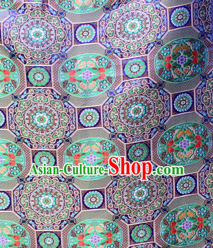 Asian Chinese Classical Galsang Flowers Pattern Royalblue Nanjing Brocade Traditional Tibetan Robe Satin Fabric Silk Material