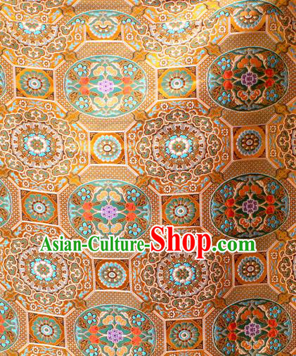 Asian Chinese Classical Galsang Flowers Pattern Golden Nanjing Brocade Traditional Tibetan Robe Satin Fabric Silk Material