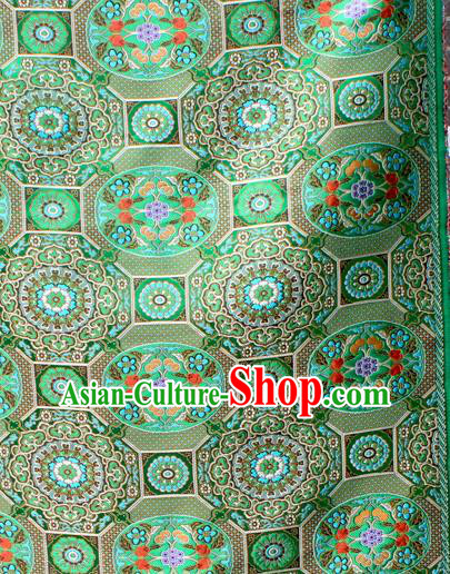 Asian Chinese Classical Galsang Flowers Pattern Green Nanjing Brocade Traditional Tibetan Robe Satin Fabric Silk Material